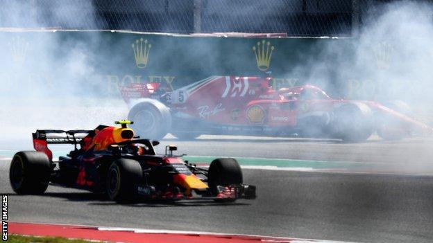 Ferrari's Sebastian Vettel spins out on the first lap