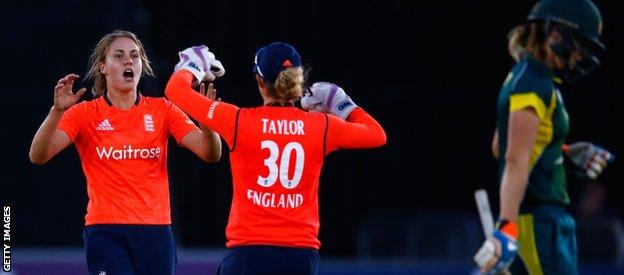 England celebrate taking a wicket during last summer's series against Australia