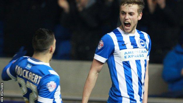 Anthony Knockaert and James Wilson celebrate Brighton's opening goal