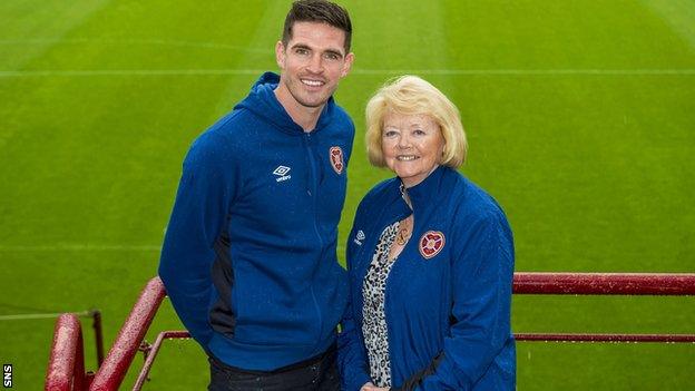 Hearts striker Kyle Lafferty and owner Ann Budge