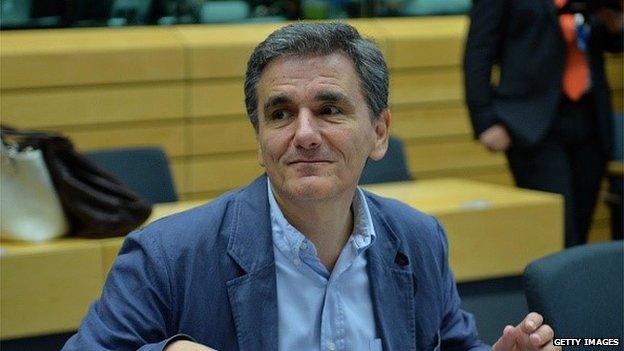 Greece's new finance minister Euclid Tsakalotos at Tuesday's Eurogroup meeting