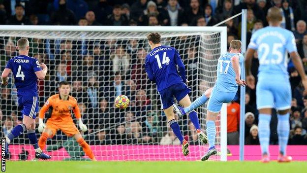 Kevin de Bruyne scores against Leeds