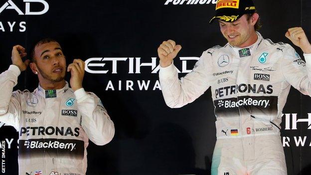 Lewis Hamilton and Nico Rosberg after the Abu Dhabi Grand Prix