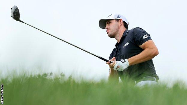 Patrick Cantlay plays a shot in his final round