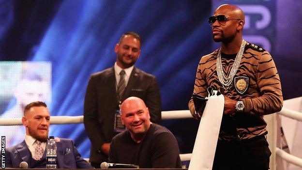 Conor McGregor, Dana White and Floyd Mayweather