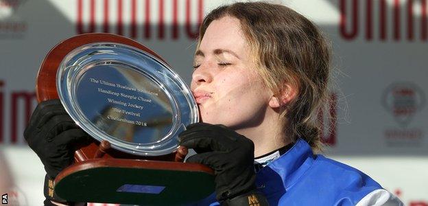 Lizzie Kelly was visibly emotional after winning for the first time at the Festival