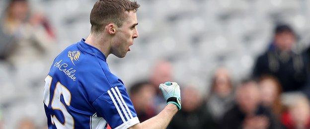 Breffni forward Conor Bradley celebrates scoring the opening goal of the game