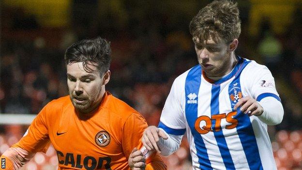 Dundee United's Ryan Dow and Kilmarnock's Stuart Findlay