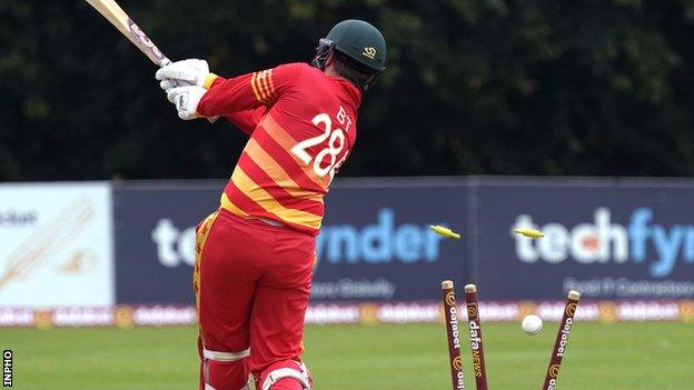 Brendan Taylor is bowled in his final game for Zimbabwe