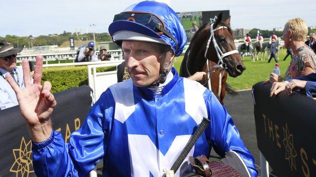 Hugh Bowman after winning on Winx