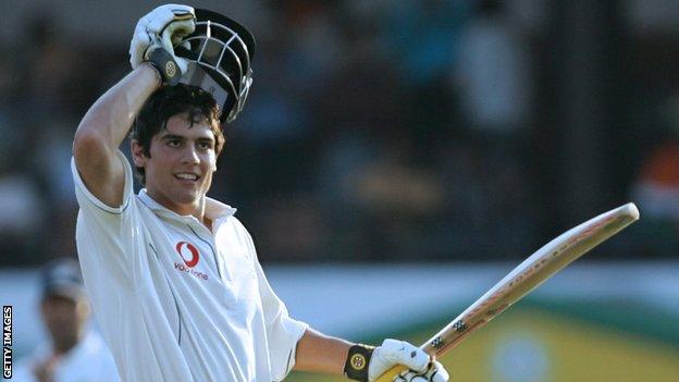 Alastair Cook celebrates his maiden Test century in 2006