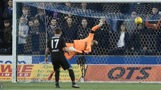 Rangers goalkeeper Wes Foderingham is beaten by the ball