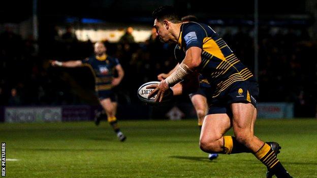 Bryce Heem crossed deep into added time for Worcester- his second try of the game