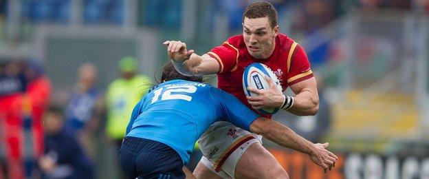 George North in action for Wales against Italy