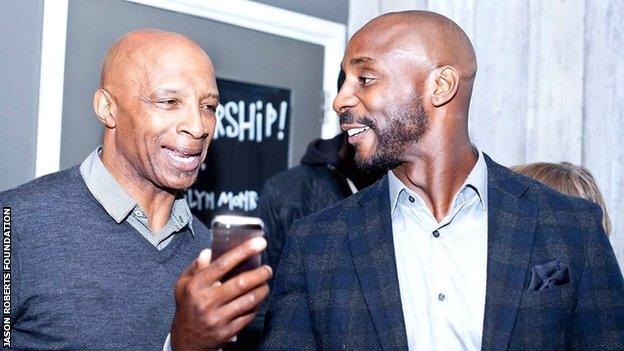 Cyrille Regis shares a joke with his nephew Jason Roberts