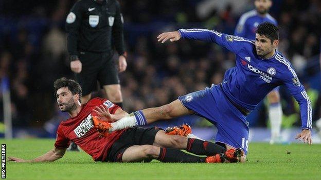 West Brom midfielder Claudio Yacob (left) and Chelsea striker Diego Costa during their side's 2-2 draw