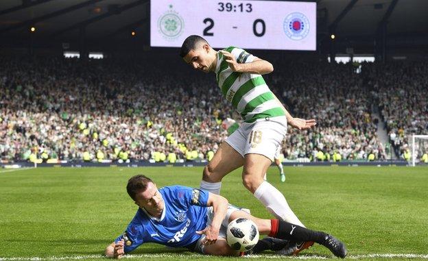 Rangers midfielder Andy Halliday and Celtic midfielder Tom Rogic