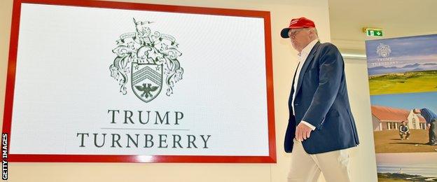 Republican Presidential Candidate Donald Trump visits his Scottish golf course Turnberry on July 30, 2015