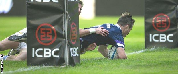 Scotland's George Horne scores a try against Argentina