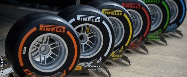 The six Pirelli tyres used for this years F1 calendar