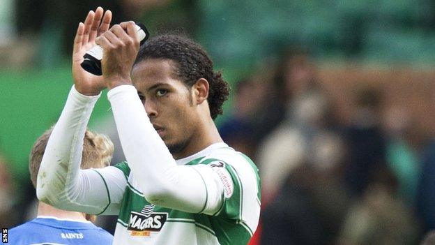 Virgil van Dijk applauds the Celtic fans