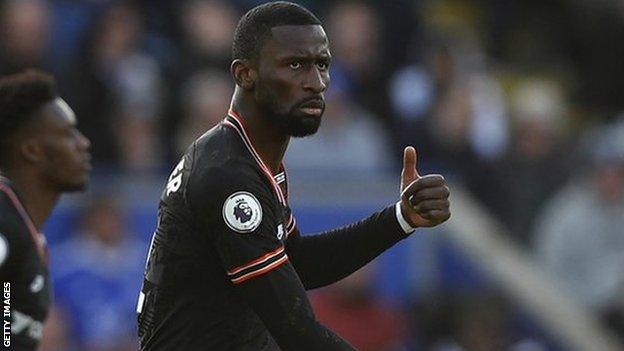 Antonio Rudiger gesticulates to a team-mate