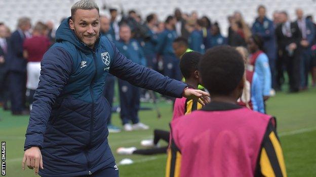 Marko Arnautovic at the launch of West Ham's new 'Players' Project' community scheme