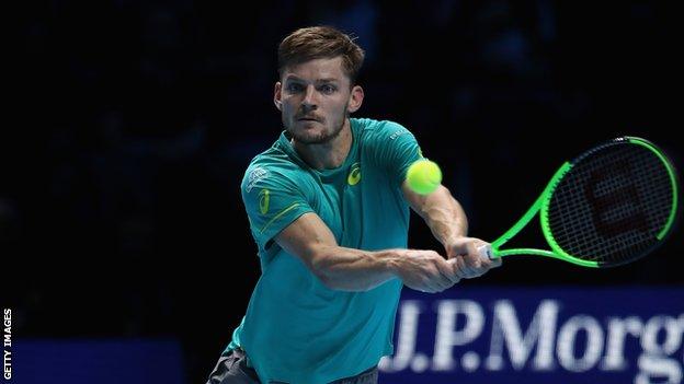 David Goffin in action at the ATP Finals in London