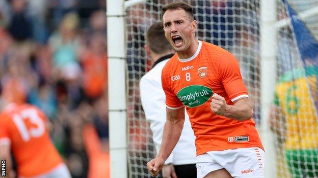 Stephen Sheridan celebrates scoring against Donegal