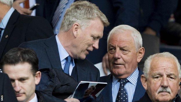 David Moyes chats with former Scotland manager Walter Smith as Rangers beat Aberdeen 2-0