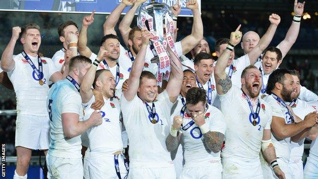 England captain Dylan Hartley lifts Six Nations trophy