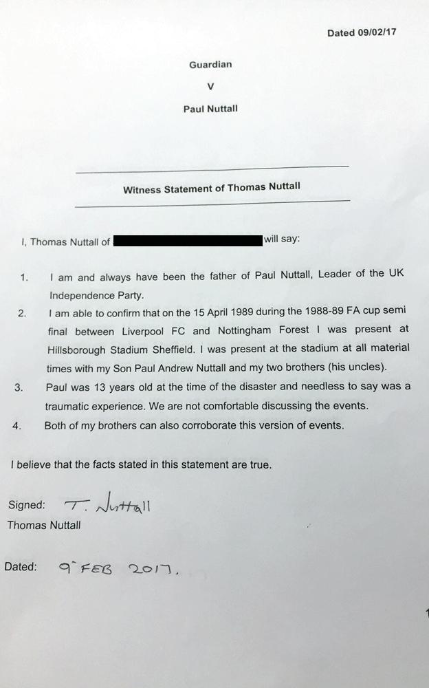 Letter from Paul Nuttall's father