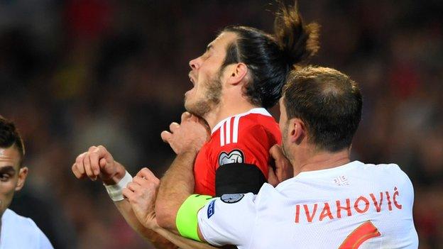 Branislav Ivanovic and Gareth Bale collide in Cardiff in November, 2016