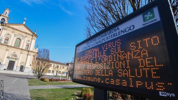 A municipal information sign about coronavirus