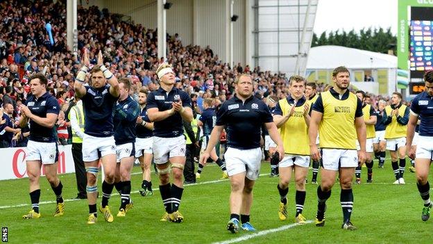 Scotland players celebrated a 45-10 victory over Japan