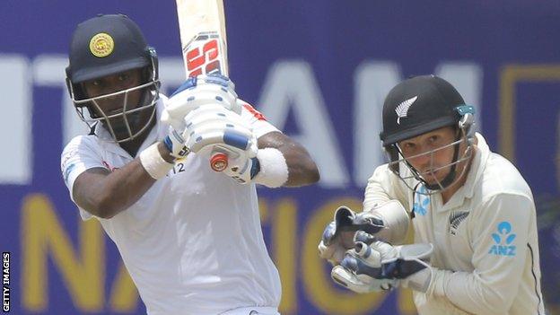 Sri Lanka's Angelo Mathews in action against New Zealand