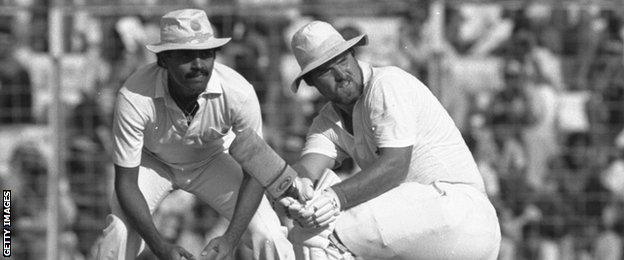 Mike Gatting in action in the first Test of 1984-85