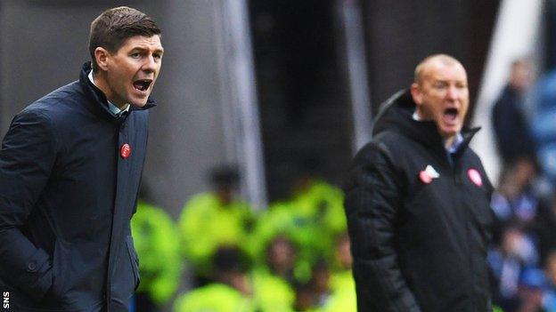 Rangers manager Steven Gerrard and Hamilton Accies head coach Brian Rice