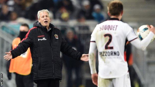 Nice head coach Lucien Favre (left) gestures