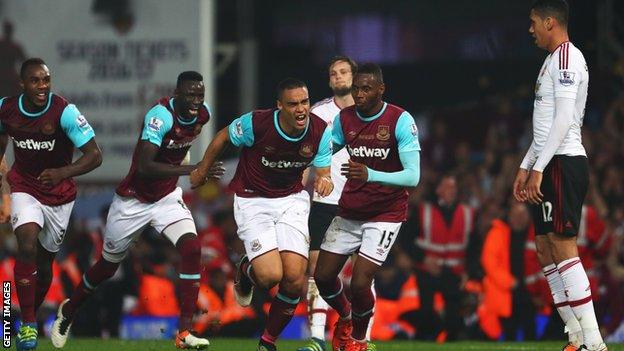 West Ham celebrate a goal against Manchester United