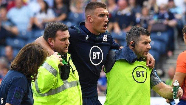 Sam Skinner was helped off during the win over France