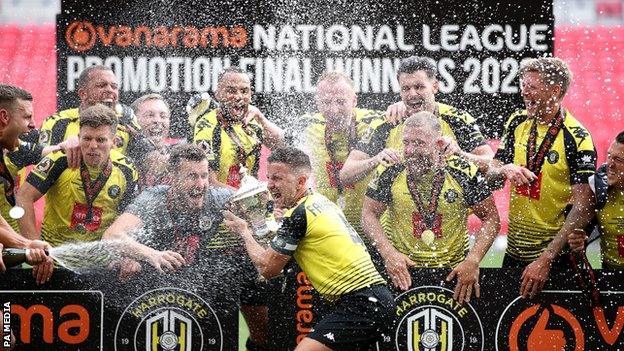 Harrogate players celebrate promotion