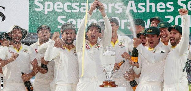 Australia lift the Ashes urn