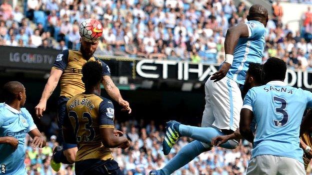 Eliaquim Mangala sees Olivier Giroud head the ball