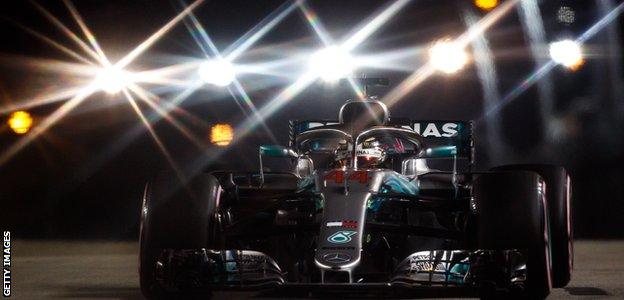 Lewis Hamilton qualifies on pole position for the Singapore Grand Prix