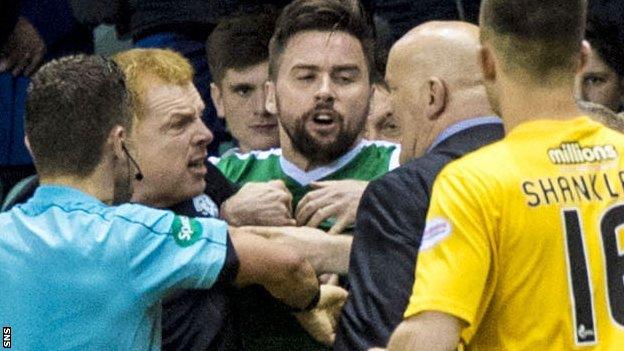 Hibs' Neil Lennon and Morton's Jim Duffy square up at Easter Road