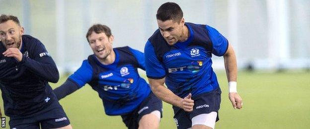 Wing Sean Maitland (right) at Scotland training