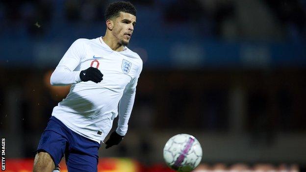 Liverpool striker Dominic Solanke playing for England Under-21 in a friendly against Italy