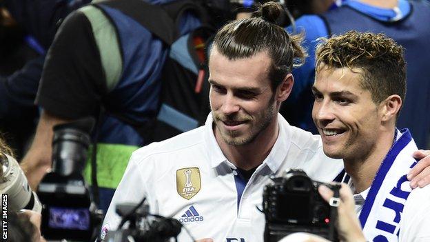 Gareth Bale celebrates with Real Madrid team-mate Cristiano Ronaldo