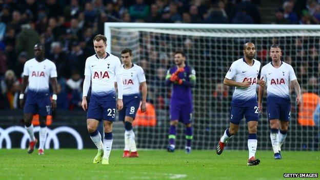 Tottenham players after Wolves goal